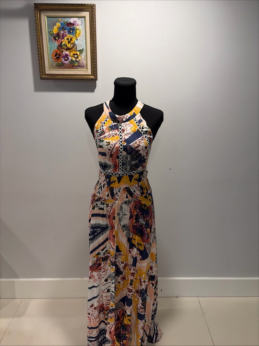 Maxi Dress Boho Halter Smocked Paisley  Floral Flowy Hippie Jaase Anthropologie